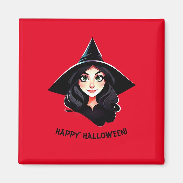 Halloween witch with black hair  magnet (Front)