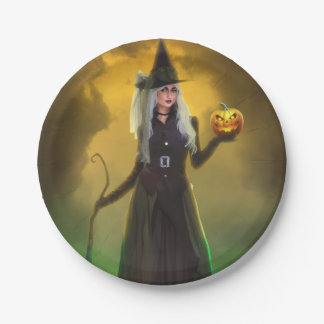 Halloween Witch with cane Paper Plate