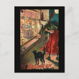 Halloween Witch with Cat Postcard