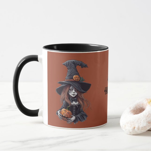 Halloween Witch with Pumpkin -  Mug (With Donut)