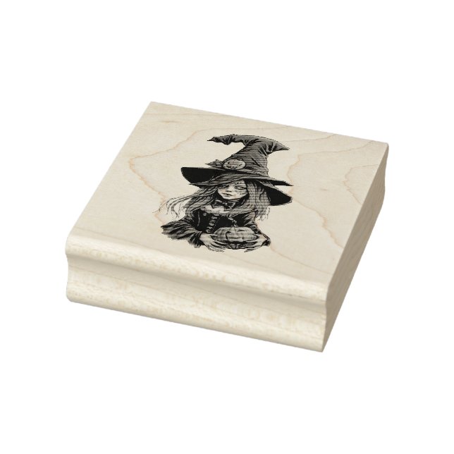 Halloween Witch with Pumpkin -  Rubber Stamp (Stamp)