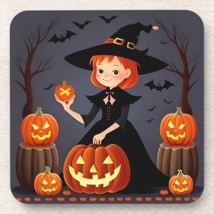 Halloween Witch with Pumpkins Coaster
