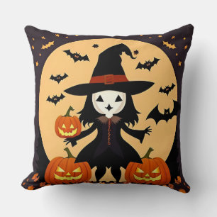 Halloween Witch with Pumpkins Cushion