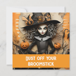 Halloween witch with pumpkins invitation