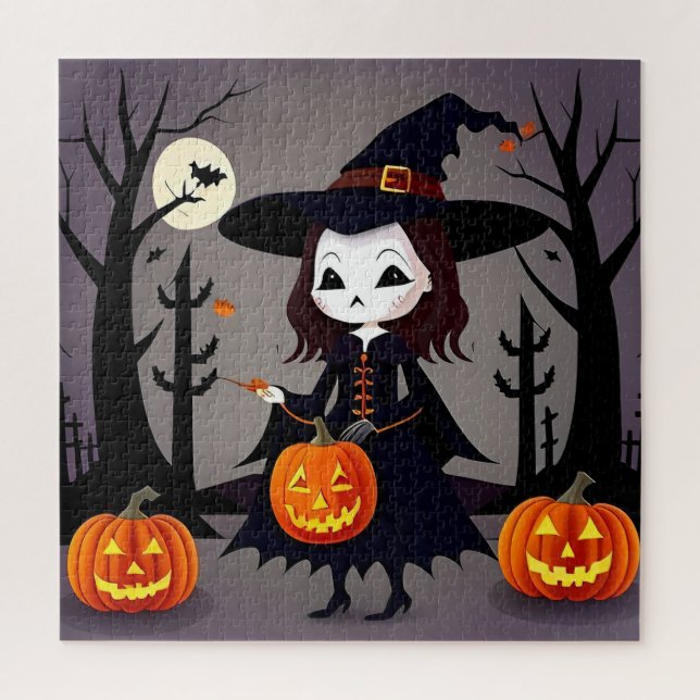 Halloween Witch with Pumpkins Jigsaw Puzzle (Vertical)