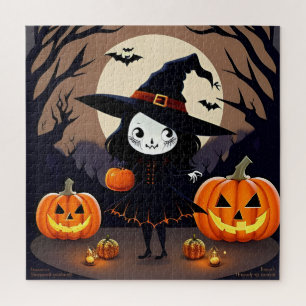 Halloween Witch with Pumpkins Jigsaw Puzzle