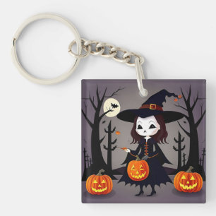 Halloween Witch with Pumpkins Key Ring