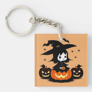 Halloween Witch with Pumpkins Key Ring