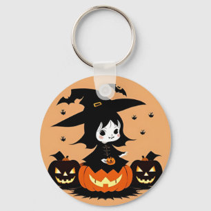 Halloween Witch with Pumpkins Key Ring