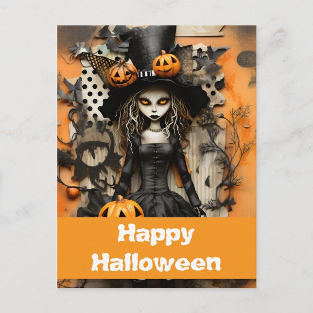 Halloween witch with pumpkins postcard (Front)