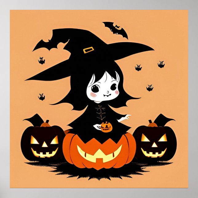 Halloween Witch with Pumpkins Poster (Front)