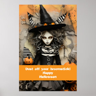 Halloween witch with pumpkins poster