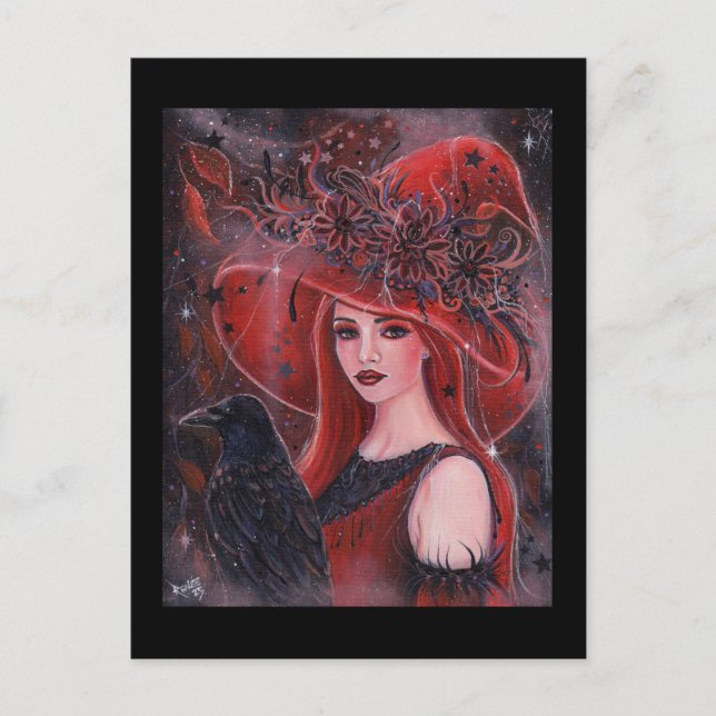 Halloween Witch with Raven card by Renee Lavoie (Front)