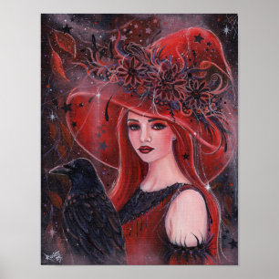 Halloween Witch with Raven card by Renee Lavoie Poster