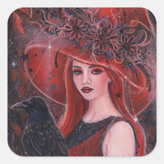 Halloween Witch with Raven card by Renee Lavoie Square Sticker