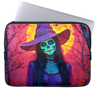 Halloween Witch with Skull Face Design Laptop Sleeve