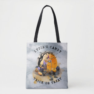 Halloween Witch Woods Scene Trick or Treat Tote Bag
