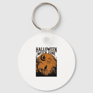 Halloween Witch Zone Black Cat Graveyard Bats Moon Key Ring