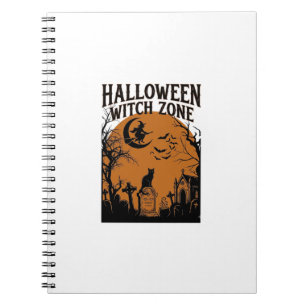 Halloween Witch Zone Black Cat Graveyard Bats Moon Notebook
