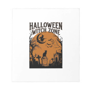 Halloween Witch Zone Black Cat Graveyard Bats Moon Notepad