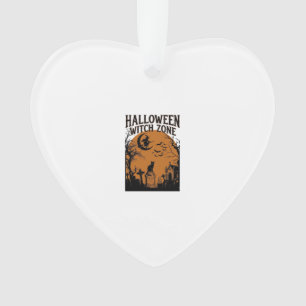 Halloween Witch Zone Black Cat Graveyard Bats Moon Ornament