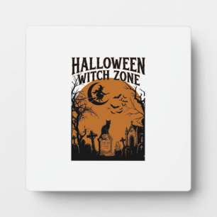 Halloween Witch Zone Black Cat Graveyard Bats Moon Plaque
