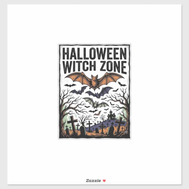 Halloween Witch Zone Vintage Graveyard Bats Design (Sheet)