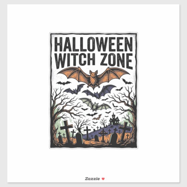 Halloween Witch Zone Vintage Graveyard Bats Design (Sheet)