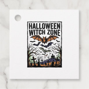 Halloween Witch Zone Vintage Graveyard Bats Design Favour Tags