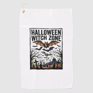 Halloween Witch Zone Vintage Graveyard Bats Design Golf Towel