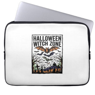 Halloween Witch Zone Vintage Graveyard Bats Design Laptop Sleeve