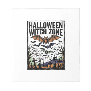 Halloween Witch Zone Vintage Graveyard Bats Design Notepad