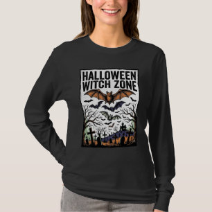 Halloween Witch Zone Vintage Graveyard Bats Design T-Shirt