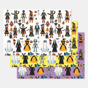 Halloween Witches and Monsters art clipart  Wrapping Paper Sheet