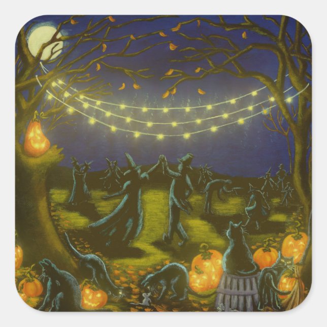 Halloween witches and wizards dance square sticker (Front)