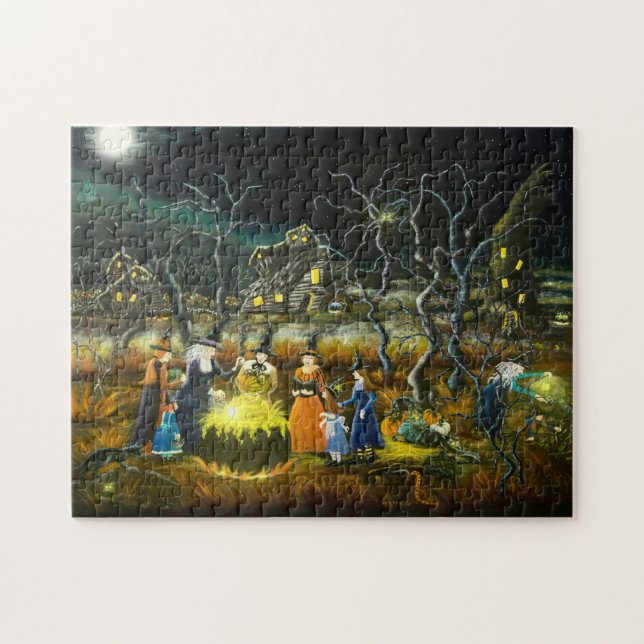 Halloween witches around a cauldron jigsaw puzzle (Horizontal)