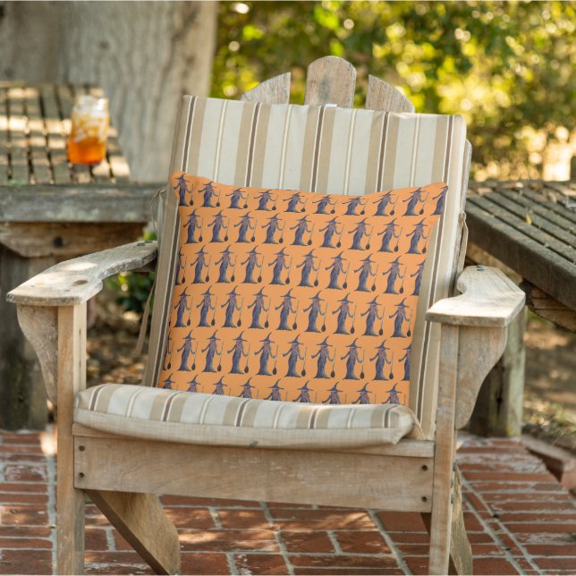 Halloween Witches Black Orange Pattern Spooky Cushion (Chair)