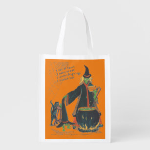 Halloween Witches Brew Bat Newt Frog Colour Design Reusable Grocery Bag