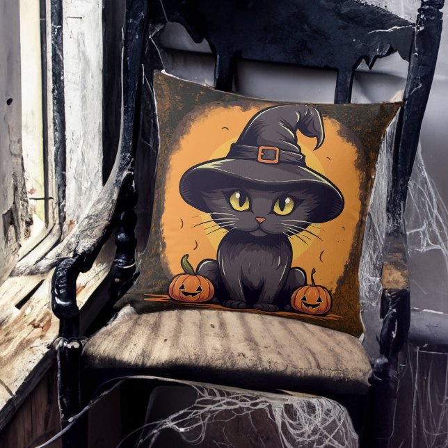Halloween Witches Cat with Jack o Lanterns Cushion (Creator Uploaded)