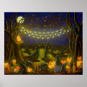 Halloween witches dancin in the moonlight poster