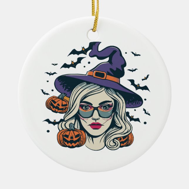 halloween witches funny halloween ceramic ornament (Front)