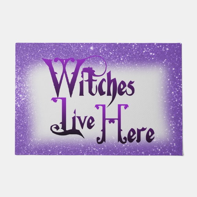 Halloween Witches Live Here Purple Glitter Doormat (Front)