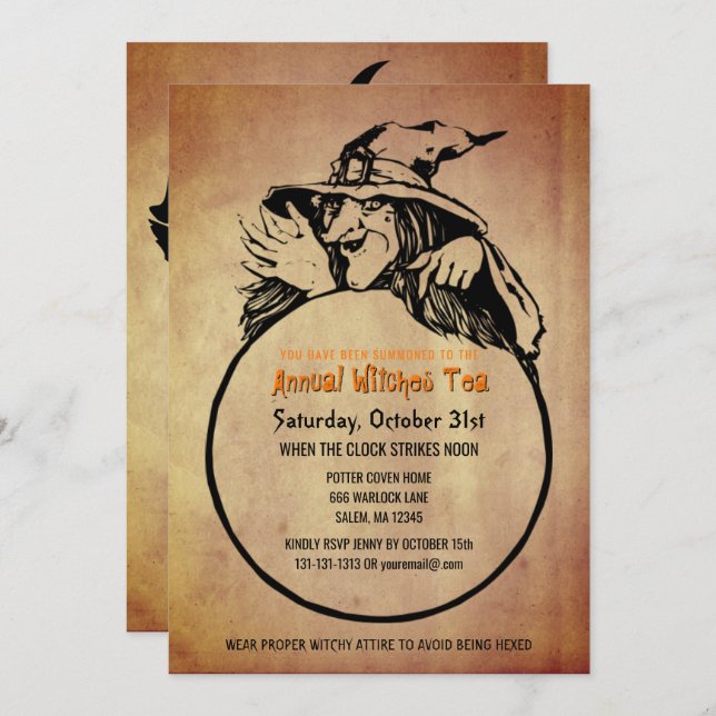 Halloween Witches Tea Party Vintage Look Invitation (Front/Back)
