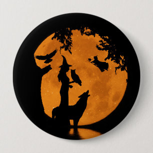 Halloween Witches, Wolf Raven and Owl 10 Cm Round Badge