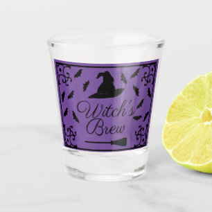 Halloween Witch's Brew Hat & Bats Shot Glass