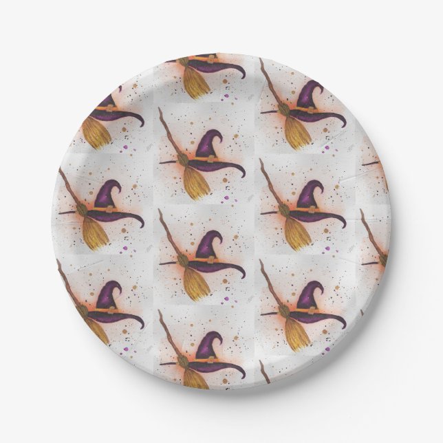 Halloween Witch's Hat and Broom Paper Plate (Front)
