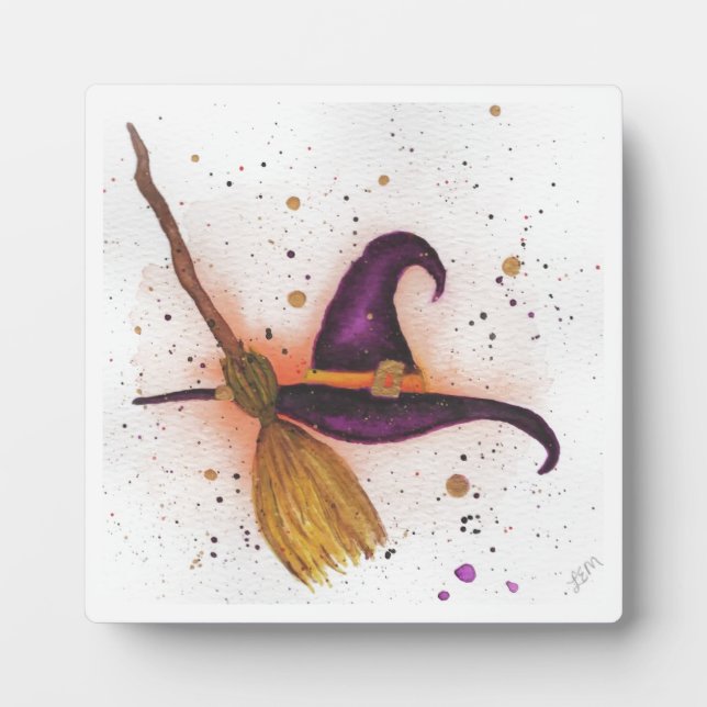 Halloween Witch's Hat and Broom Plaque (Front)