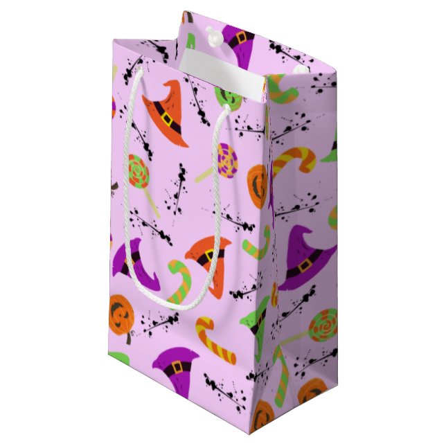 Halloween Witch's Hat Candy & Pumpkins  Small Gift Bag (Front Angled)