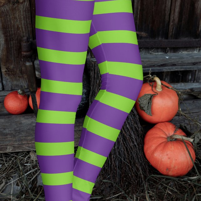 Halloween Witch's Purple Green Striped Stockings Leggings (Witch's green and purple leggings side view.)