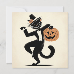 Halloween Witchy Black and Pumpkin Cat  Flat Card